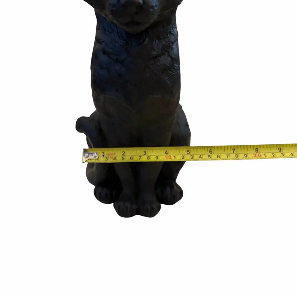 Gothic Black Cat Figurine w/ Piercing Green Eyes 13in Spooky Halloween Decor NEW